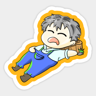 A farmer is sleeping in the meadow Sticker